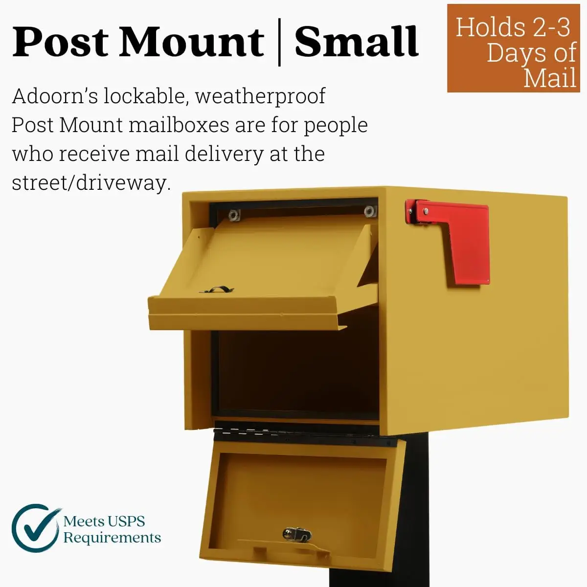 Post Mount Mailbox Curb Yellow Small 12 X 12 X 18.5 (HxWxD) Anti-Theft Locking Mailbox 2 Keys Modern Flag Weatherproof Outside