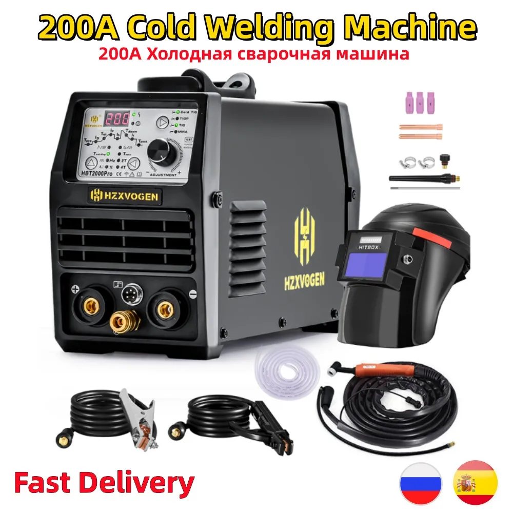 HZXVOGEN 200A Cold Welding Machine HBT2000P TIG ARC Welder with Pulse Cold TIG 2T/4T 1-900ms Adjustment HF TIG Spot TIG