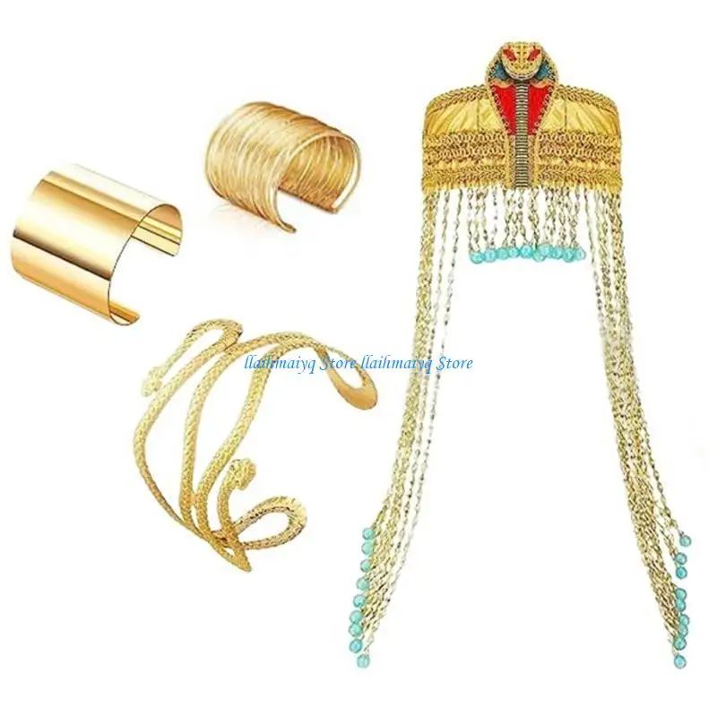 573B Mujeres Snake Egipcio Headselio con borde las borlas Puño brazalete del brazalete serpiente