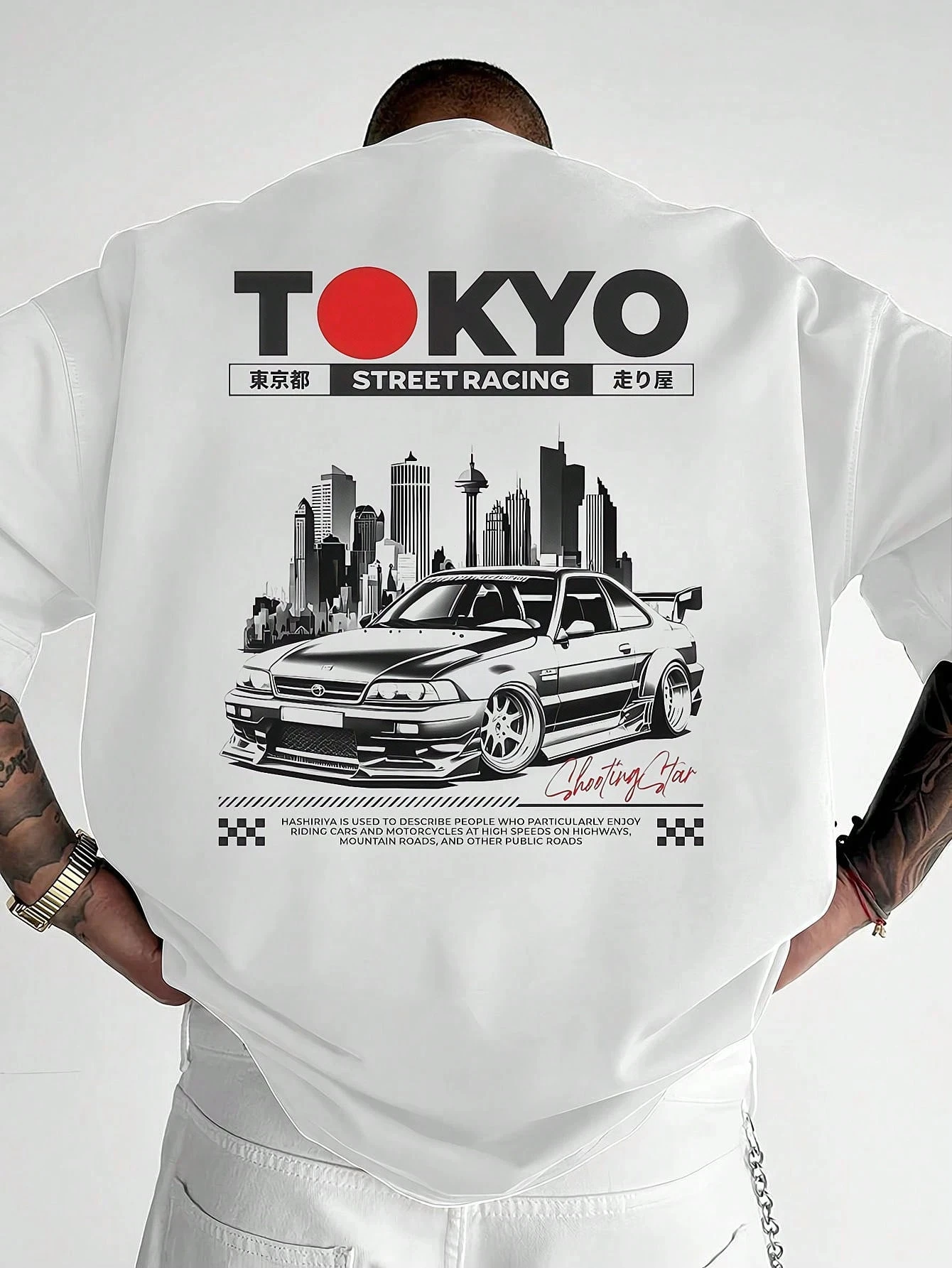 Camiseta de manga corta con cuello redondo y estampado de carreras callejeras de Tokio, informal, holgada, a la moda, 100% algodón puro, de verano para hombre, versátil