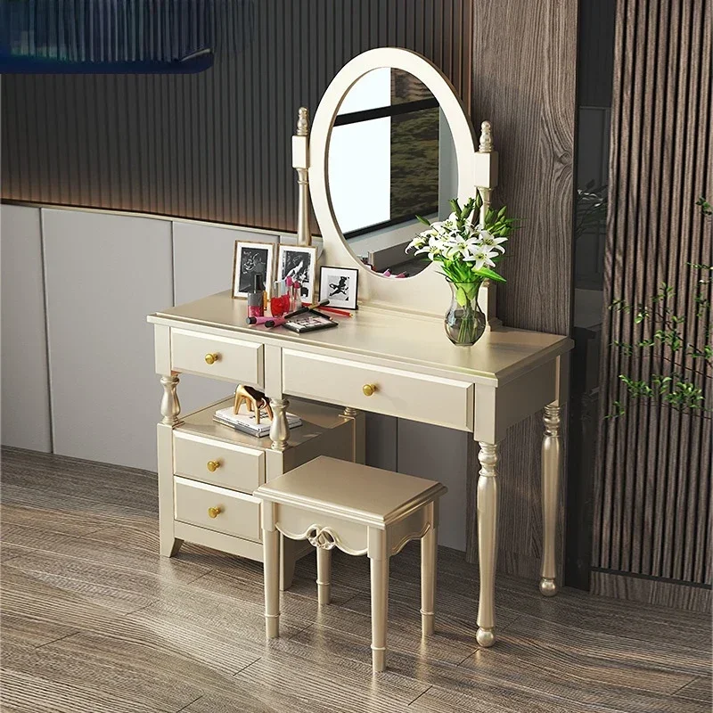 Furniture Light Luxury American Solid Wood Dressing Table Mirror Small Apartment European Bedroom New Makeup Table