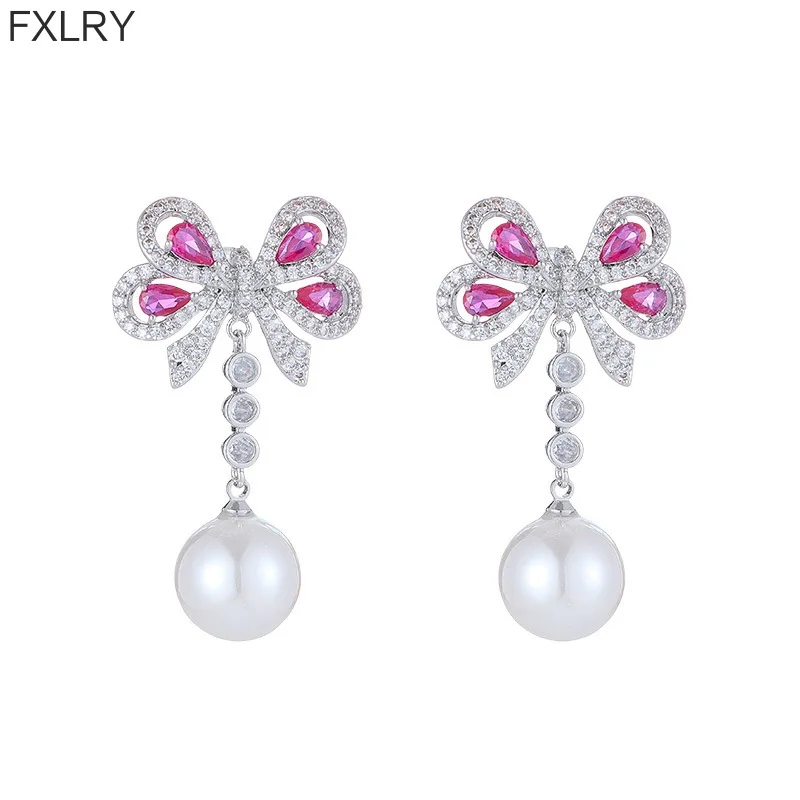 

FXLRY новые темпераментные серьги с жемчужной кисточкой и бантом S925, серебряные иглы, микроинкрустированные цирконом, высококачественные серьги для женщин