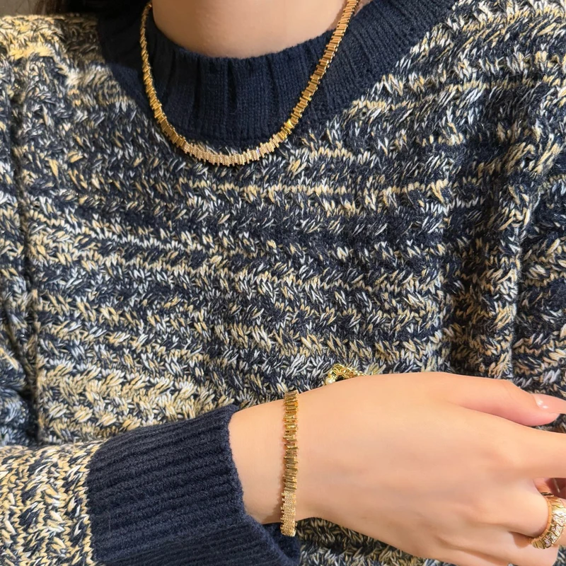 Aazuo 18K Yellow Gold Real Natrual Diamonds Luxury Jewelry Set Necklace Bracelet Gift For Women Engagement Wedding Party Au750 view 4