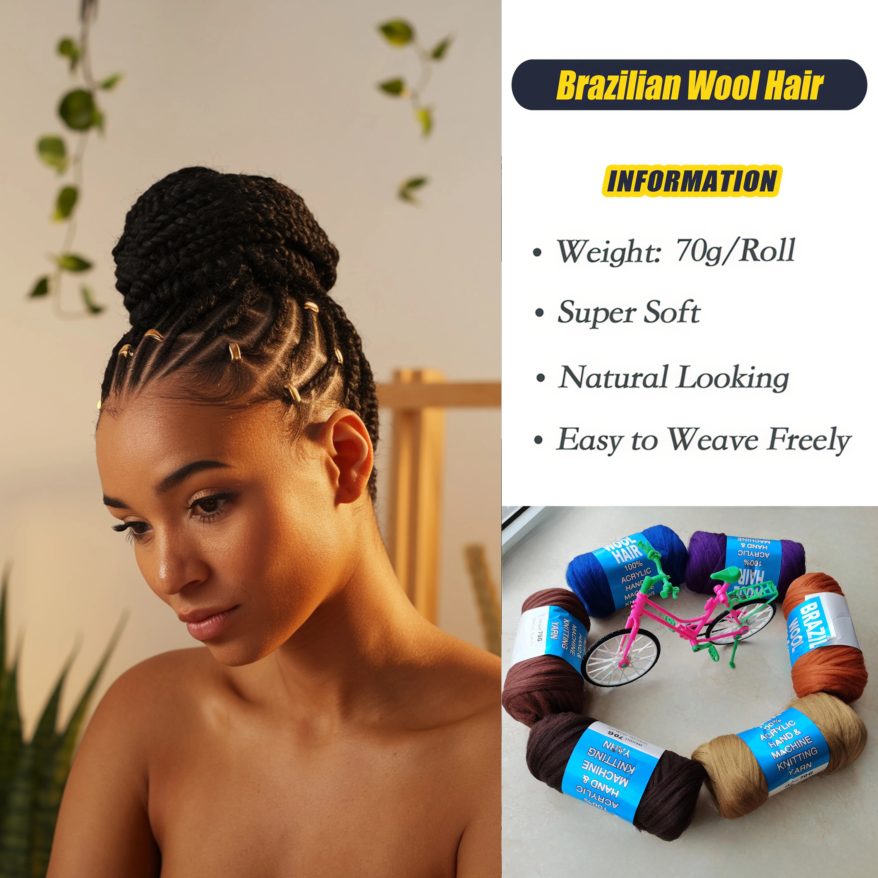 

Brazilian Wool Hair Extensions 100% Synthetic Fiber for Hair Jumbo Braid /Senegalese Twist /Wraps,Soft Texture and Easy to weave