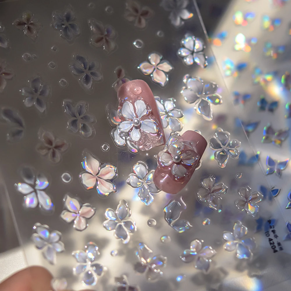 

1Pcs 5D Jelly Exquisite Flower Sticker for Nail Shiny Fantasy Sakura Floral Nail Art Sticker Adhesive Blooming Flower Nail Decal