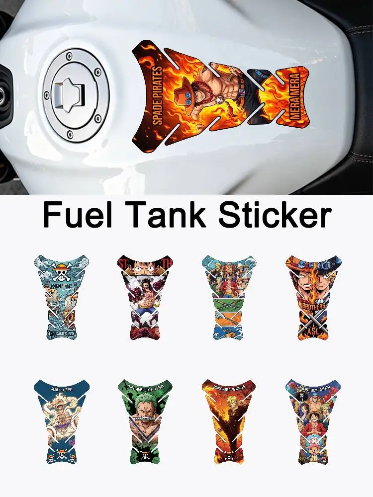 

ONE PIECE ZORO LUFFY Motorcycle PVC Tank Pad Tank Cap Protector Racing Sticker Universal