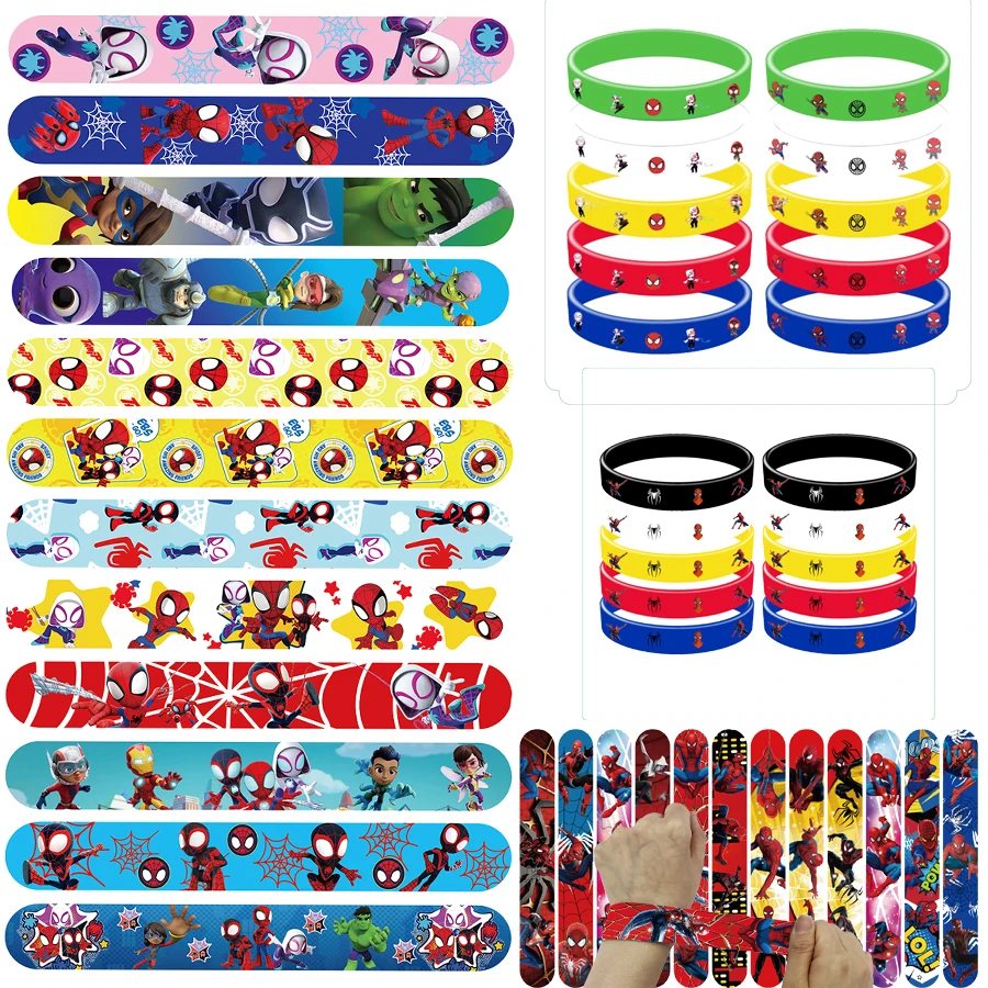 Pulseras de bofetada de Spiderman, pulseras de Spidey y sus increíbles amigos, recuerdos de fiesta de cumpleaños, decoración navideña, suministros para fiestas