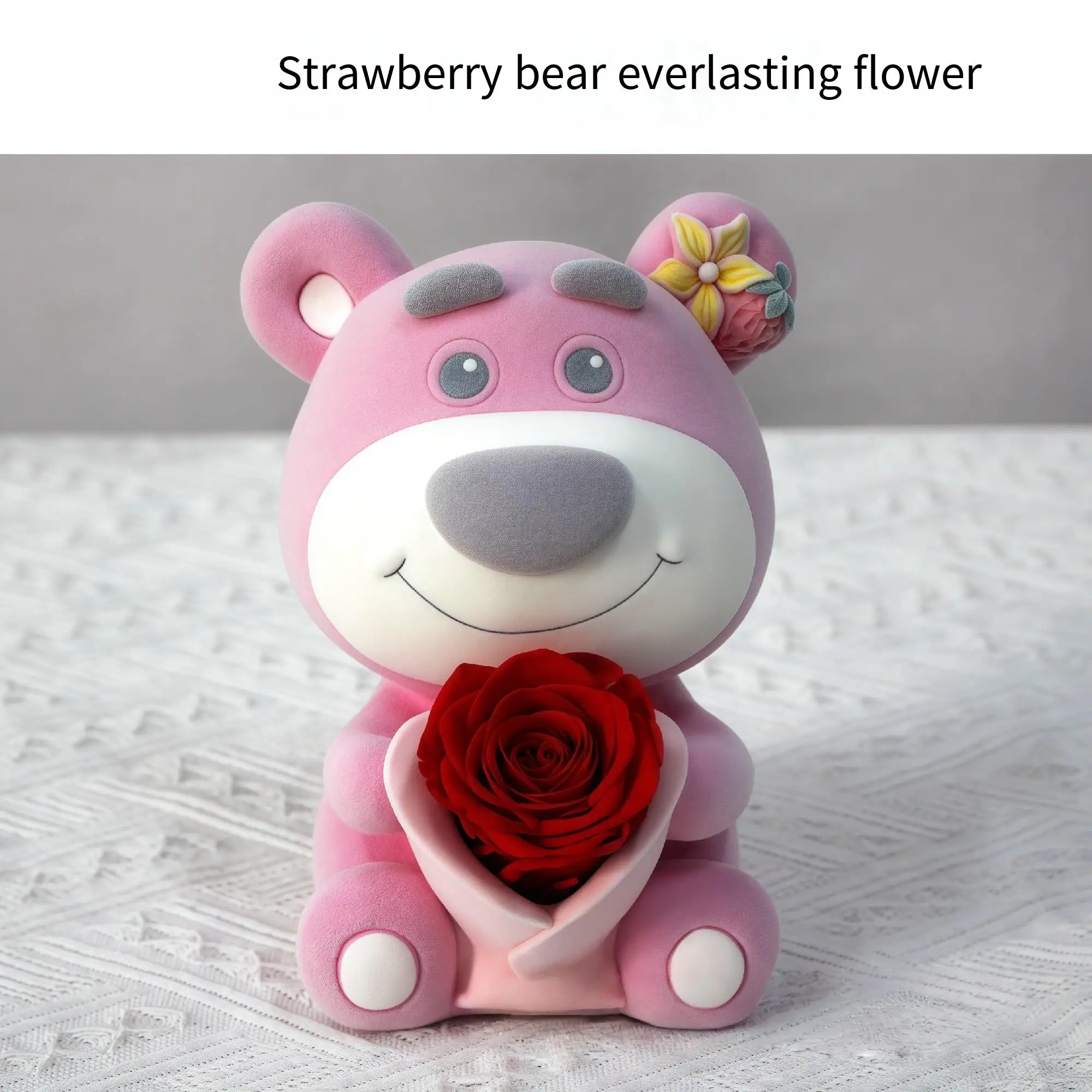 

Creative high-end flocking eternal flower, grass, berry, bear, acrylic packaging, give girlfriend and best friend confession Val