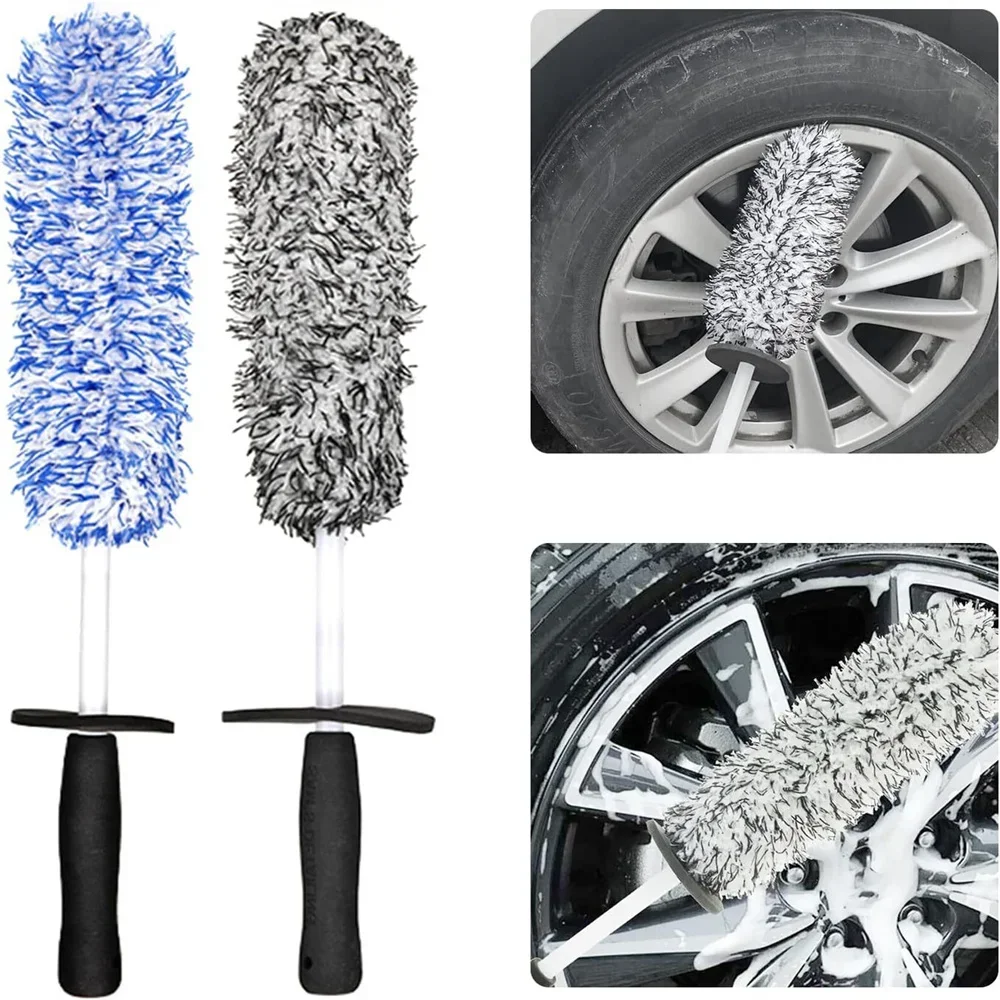 Woolies Plush Car Wheel Cleaning Brush Long Handle Soft Tire Wash Detailing Brushes Auto Motorcycle Maintenance Care Clean Tool