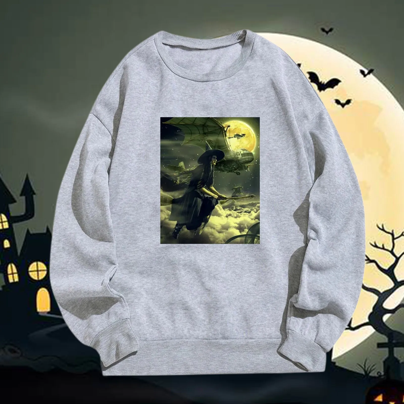 Sudadera con capucha informal con estampado de bruja para mujer, suéter de manga larga con cuello redondo, ropa de Festival, Top de Halloween, moda de otoño e invierno, nuevo