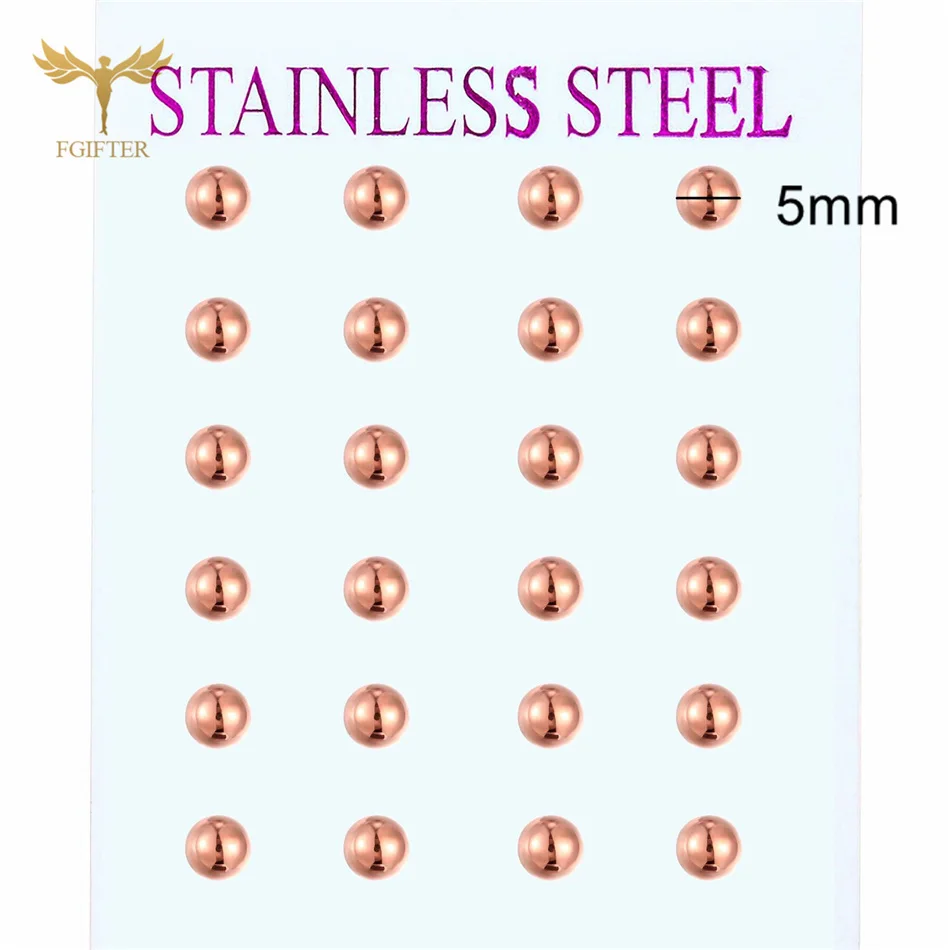 2-8mm Rose Gold Color Ball Earrings Set Minimalist Stud Earring Pink Stainless Steel Jewelry Wholesale Women Bohemia Accessories