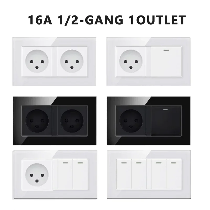 Israel Wall Power Electrical Socket 16A 4000W 1 2 Gang 1way Switch with USB Typec Ports 86/146/147 Outlets Glass Panel Sockets