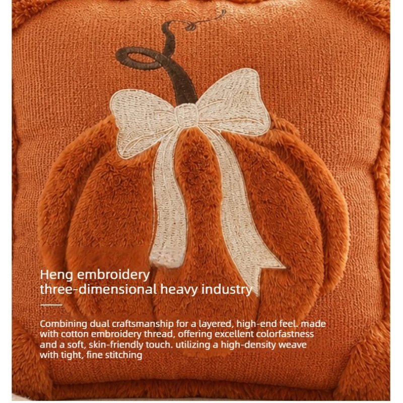 3D Plush Pumpkin Throw Pillow with Bow Fuzzy Fluffy Cushion Covers Fall Thanksgiving Halloween Sofa Couch Home Decor Cushion