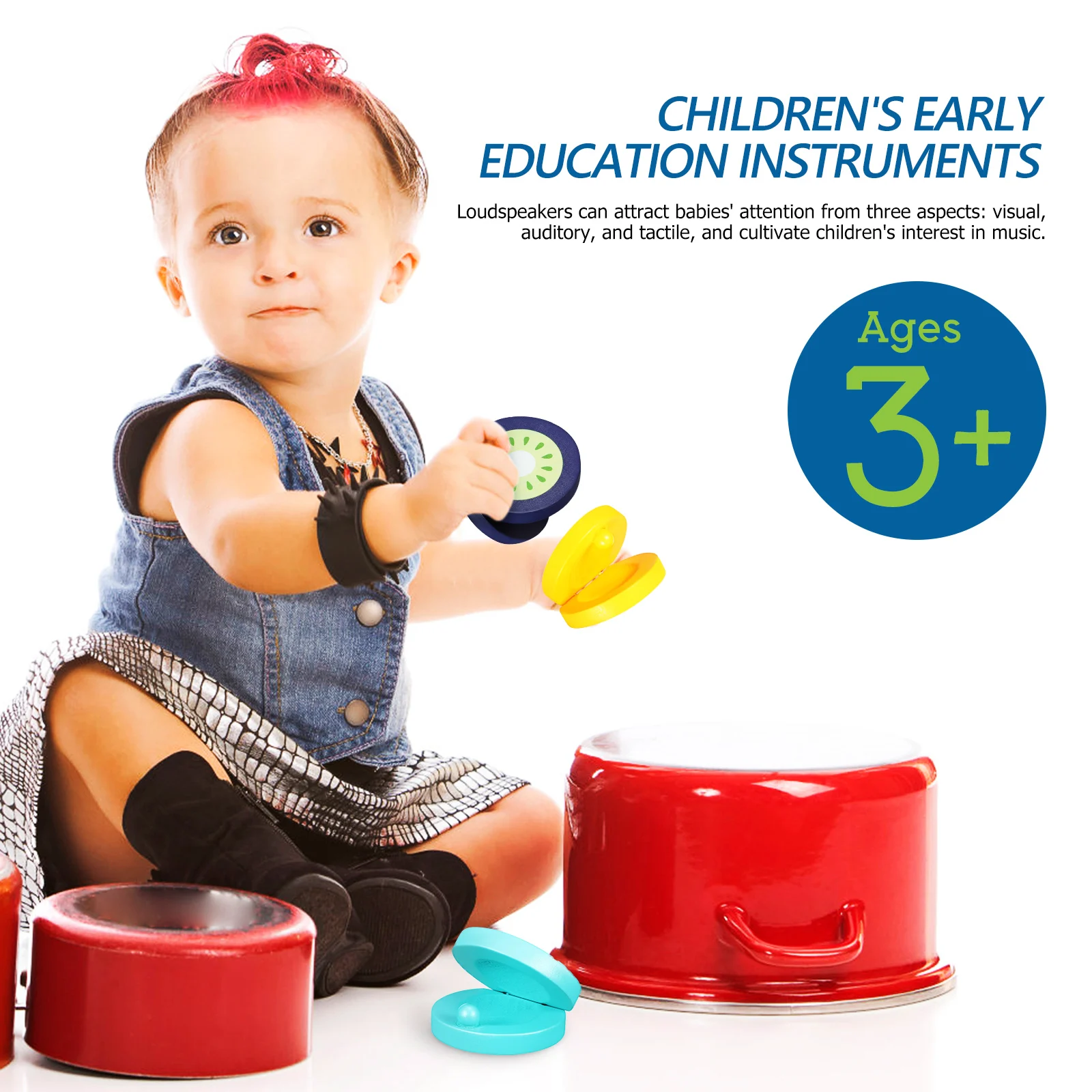 Castañuelas de percusión para niños pequeños, instrumentos musicales, patrón de fruta de dibujos animados, juguete para regalo educativo reutilizable, 4 Uds.