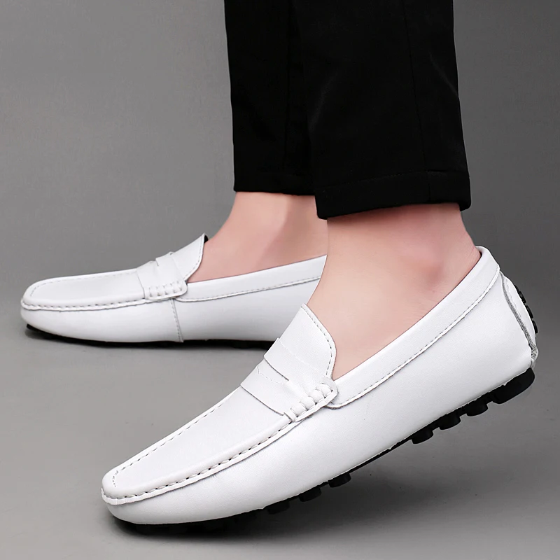 Comfortable Men Loafers Flat/4cm Elevator Shoes Men Sneakers Black White Soft Leather Men Flats Height Increase Taller Shoes