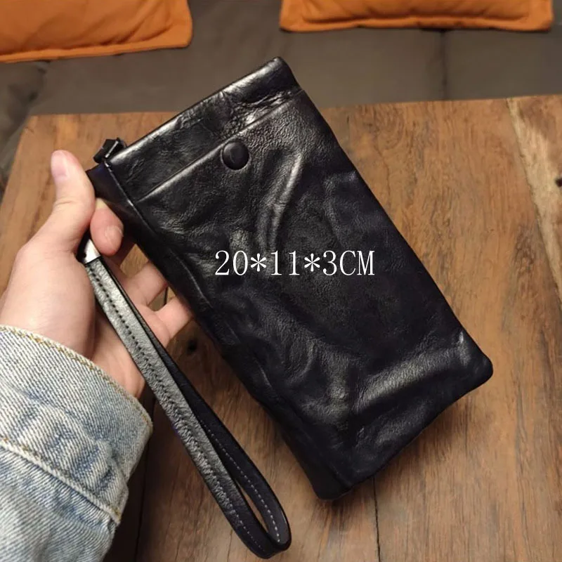 AETOO Handmade leather long purse vintage do old hand wrap top layer cattle pickup wrap plant tanned leather men\'s zipper phone