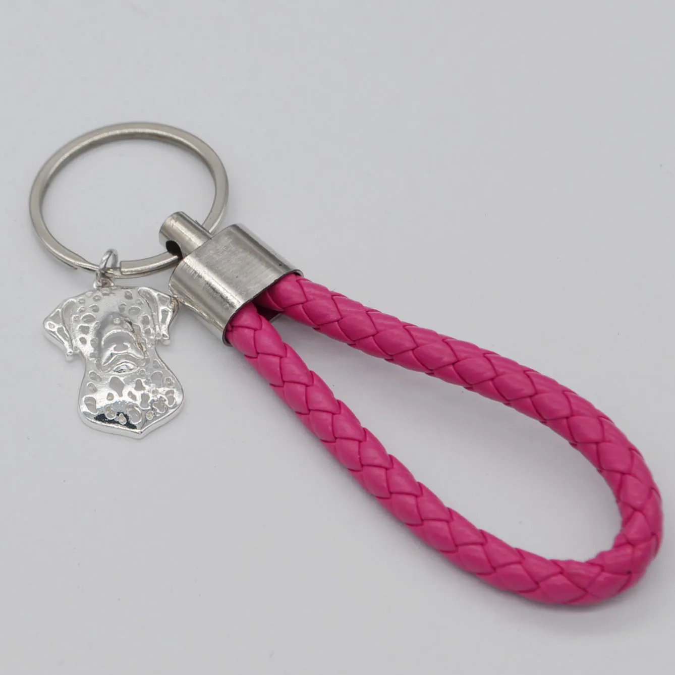 Women Jewelry Alloy Charm Leather Cord Dalmatian Dog Pendant Pet Keychain