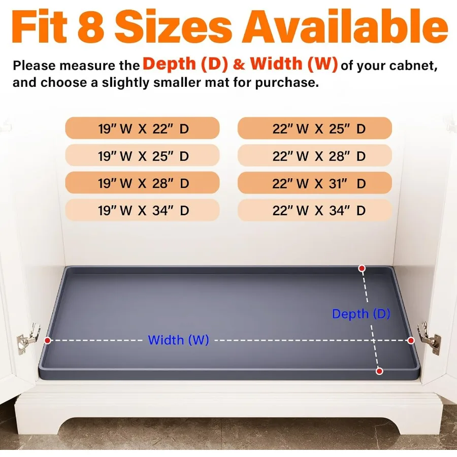 حصيرة مقاومة للماء تحت المغسلة مقاس 37 بوصة × 22 بوصة للمطبخ والحمام، واقي الخزانة، المنظمون والتخزين، Si المرن