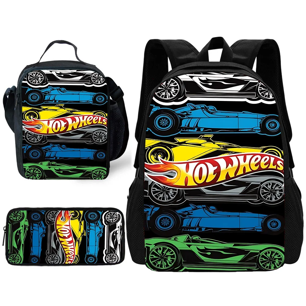 Hot Wheels Cars Mochila escolar infantil com lancheiras, bolsas para lápis, bolsas escolares para meninos e meninas, melhor presente