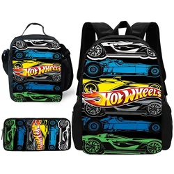 Sac à dos d'école Hot Wheels Cars pour enfants avec sacs à lunch, sacs à crayons, sacs d'école pour garçons et filles, meilleur cadeau