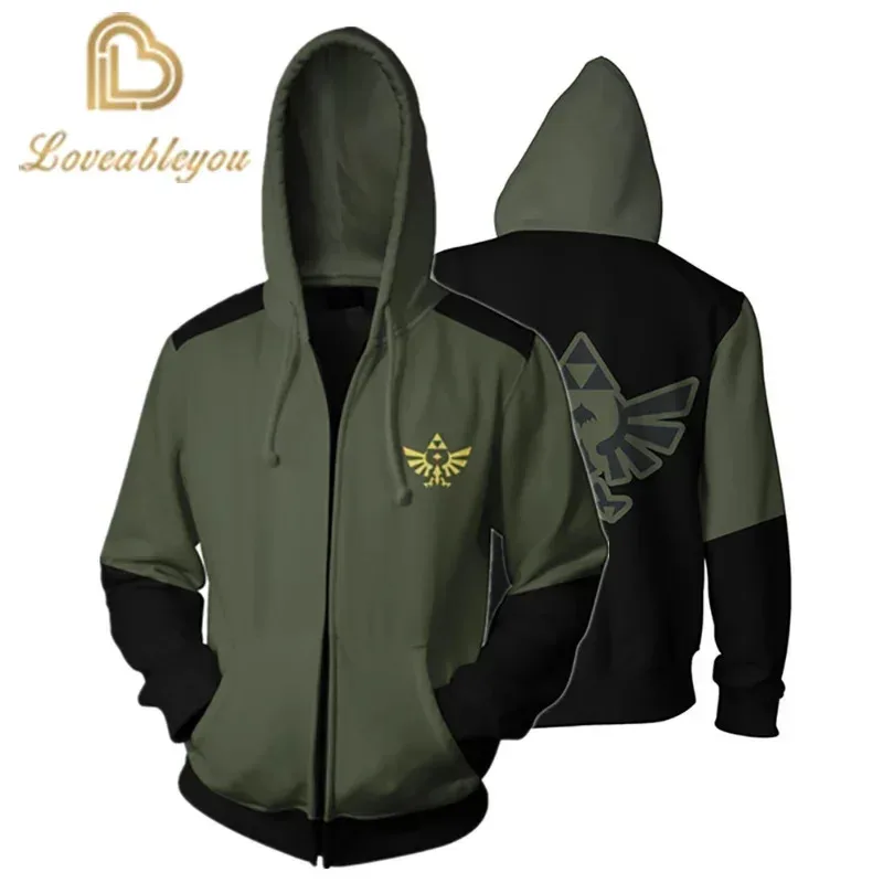 qq28Game Zelda 3D Dicetak Ritsleting Hoodie Kostum Cosplay Sweater Mantel Kasual Halloween Street Anime Jaket untuk Pria Wanita