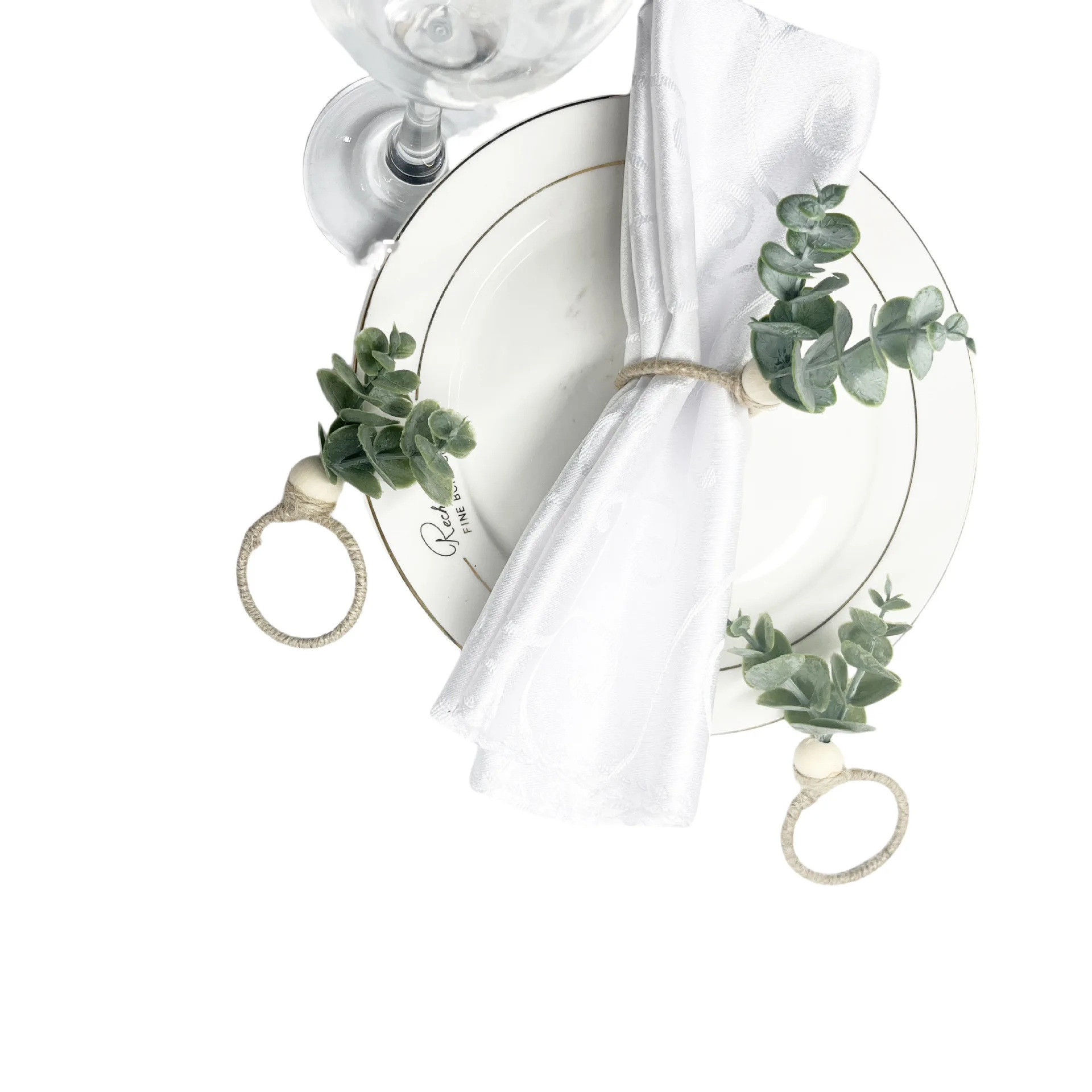 6PCS Artificial Flower Napkin Ring, Modern and Simple Nordic Style Buckle, Hotel Table Setting, Eucalyptus Napkin Holder