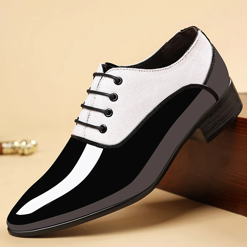 

Men Dress Shoes High Quality Patent Leather Office Shoes Fashion Pointed Toe Casual Leather Footwear Praty Wedding Shoes for Men