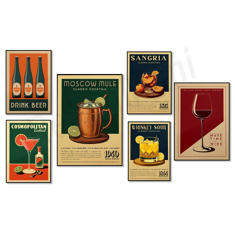 كأس كوكتيل مانهاتن ، عالمي ، موخيتو ، موسكو ، ويسكي ، سافيا ، ميموزا ، نبيذ ، ملصق سانجريا ، بار ، بار ، فن #4