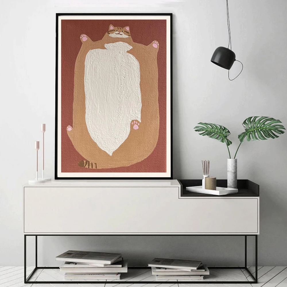 Funny American Fat Cat Art Posters Cute Pet Canvas Painting Prints Modern Animal Wall Pictures for Living Room Home Decoration