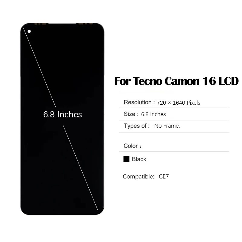 Screen 6.80 inches For Tecno Camon 16 LCD Display CE7 Touch Screen Digitizer Assembly Replacement Parts For Spark 6 LCD Display