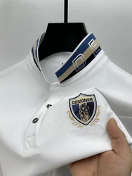 Polo bordado de diseñador de marca de lujo de alta gama para hombre, camiseta holgada informal de algodón de manga corta con solapa de negocios, camiseta nueva coreana