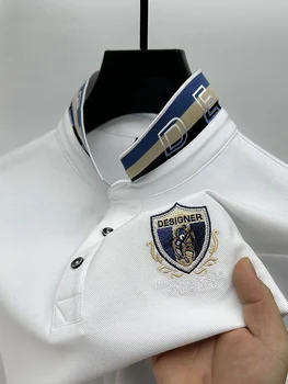 Polo da uomo ricamata di marca di lusso di fascia alta polo da uomo a maniche corte in cotone estivo allentato casual business bavero coreano nuovo top