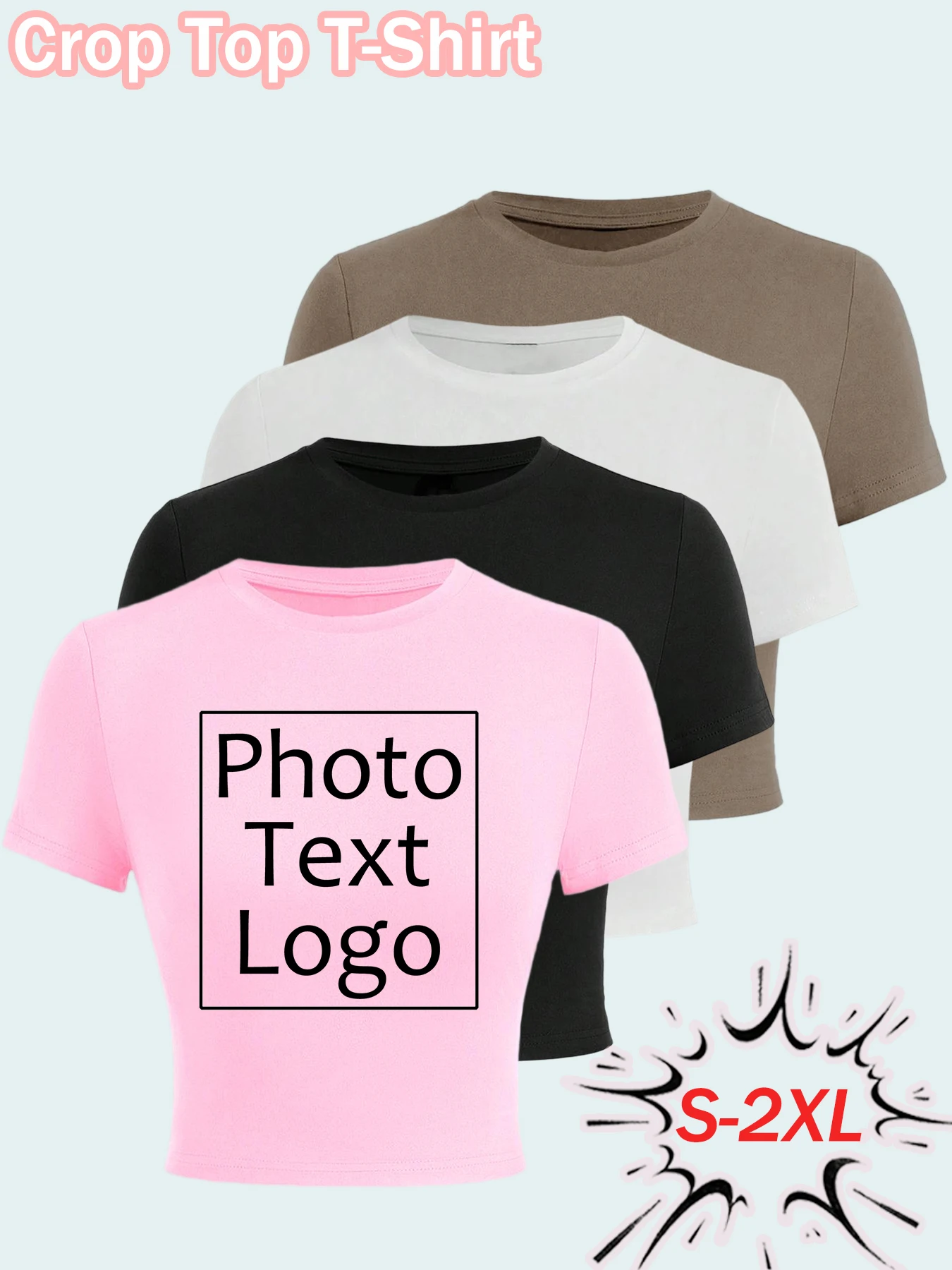 Personalized Custom Women's T Shirts Tight Slim Trendy Crop Top Casual Simple All-Match Short Sleeve Street Y2K O-Neck Clothing
