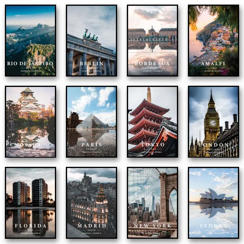 Pósteres artísticos de mapas de coordenadas de Tokio, París, Berlín y Osaka, impresiones de pinturas artísticas de paisajes.