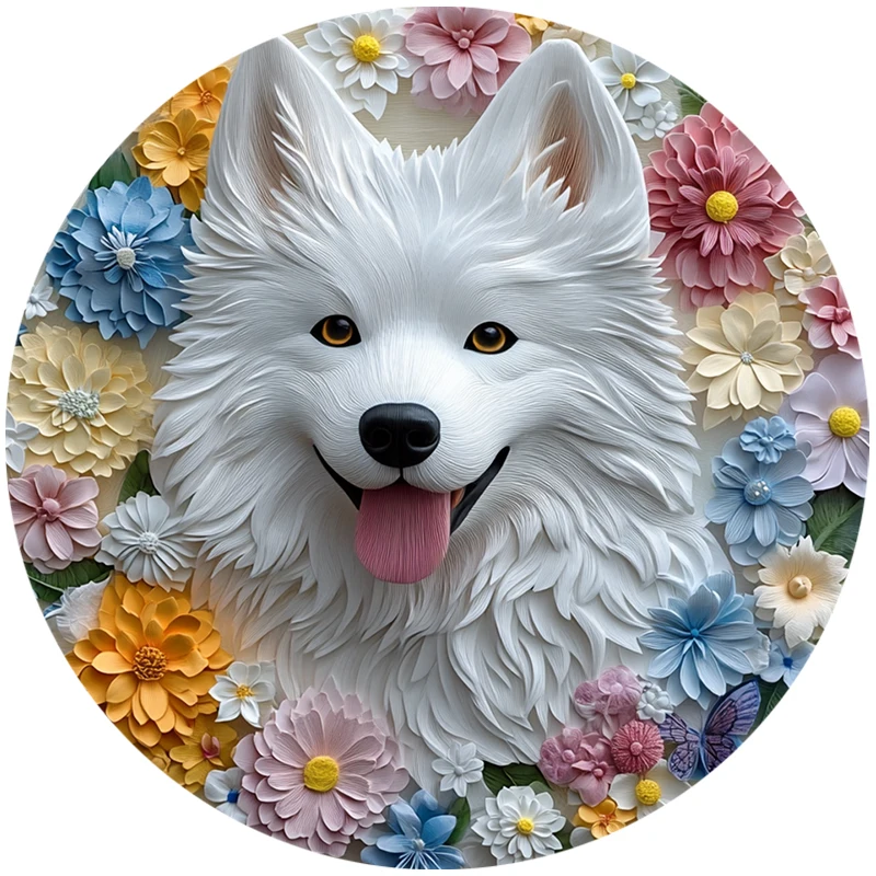 Alaskan Kuvasz Dog Circular Aluminum Pet Ornaments - Customized Decorative Paintings & Souvenir Tombstones for Cats & Dogs