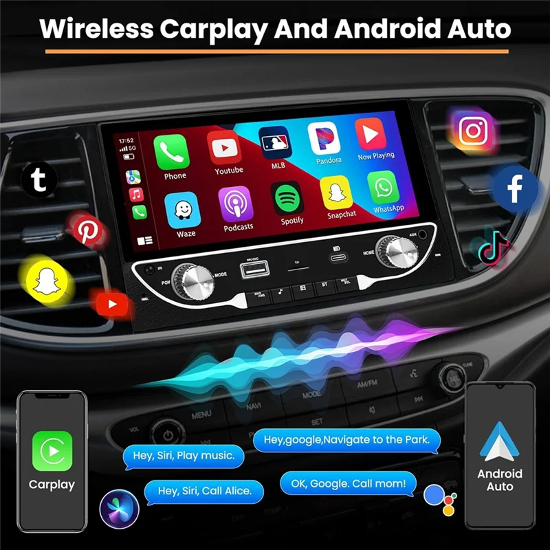

Wireless 2 Din Car Stereo Carplay Android Auto,6.86 Inch Car Radio,Bluetooth Mirror Link FM/SWC/USB/AUX/Backup Camera Durable-A6