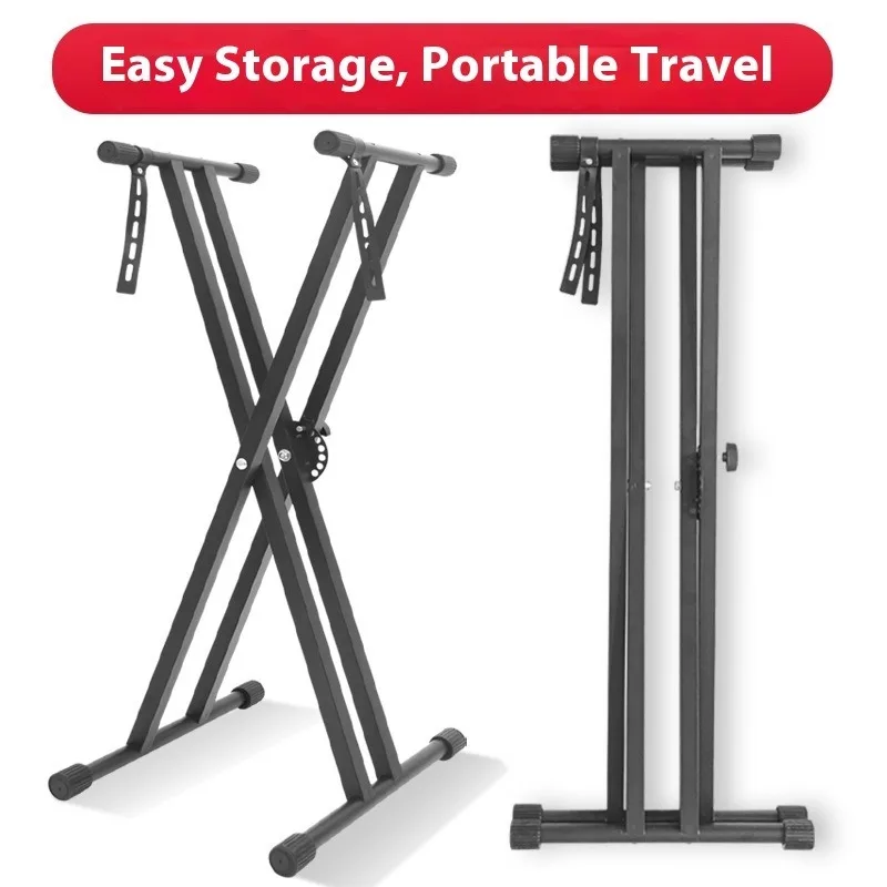 Image 3: Support de Piano à Double Tube de Style X, support de clavier pliable en métal épais et robuste pour Piano numérique 61 76 88 touches