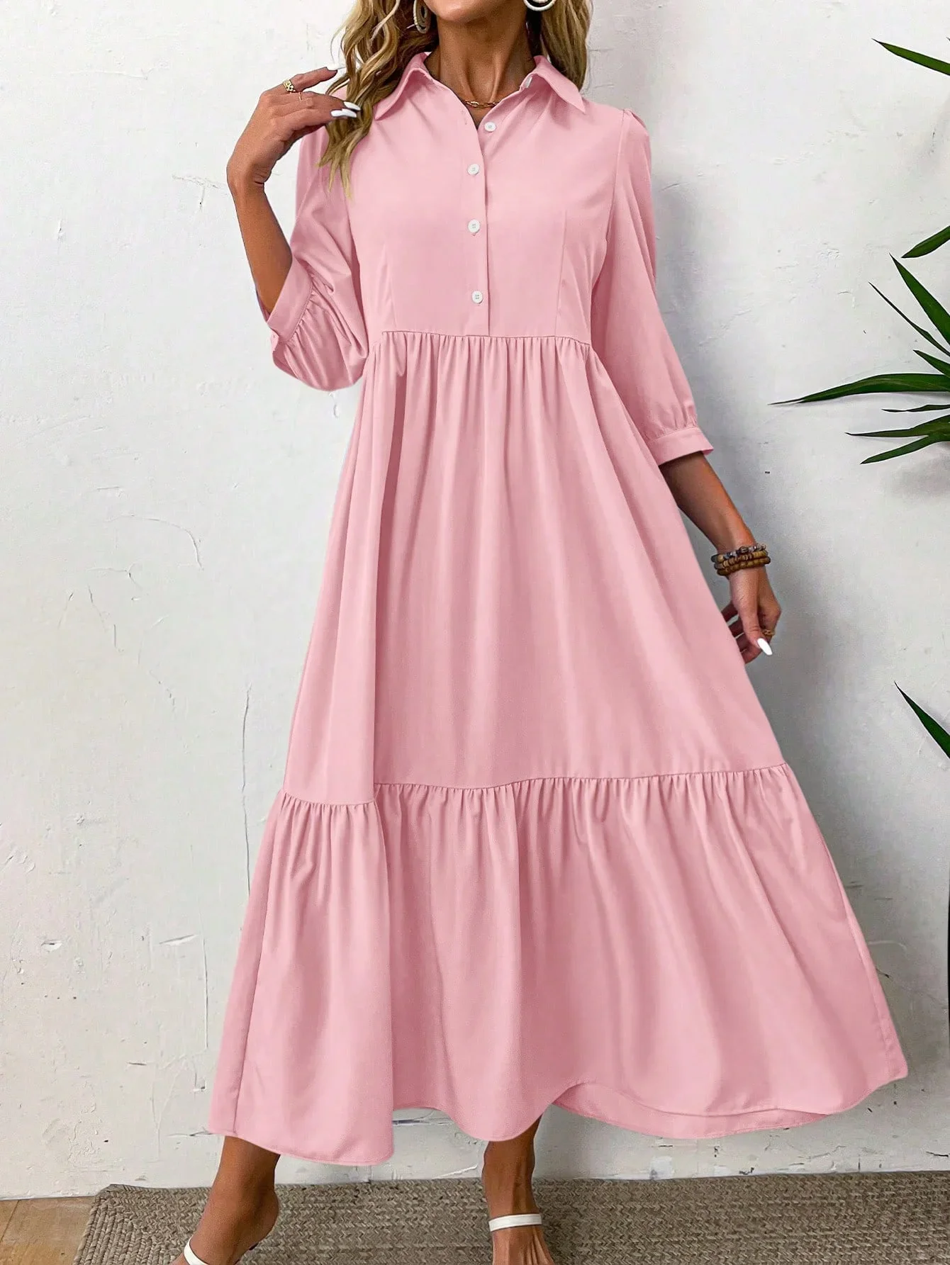 Robe chemise ample et amincissante, Style paresseux français, couleur Pure, européen et américain
