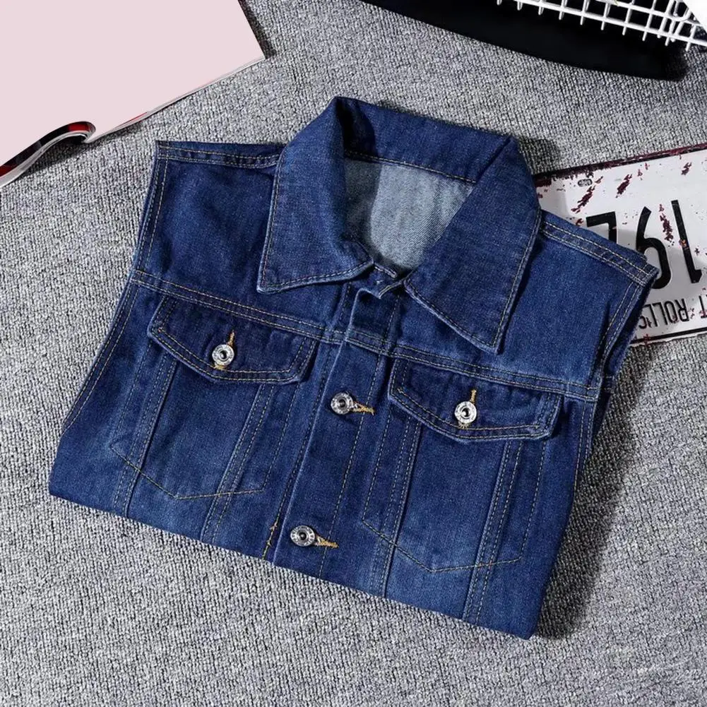 

Men Lapel Vest Men's Denim Waistcoat with Lapel Ripped Holes Single Breasted Vest Coat with Flap Pockets High Street Style