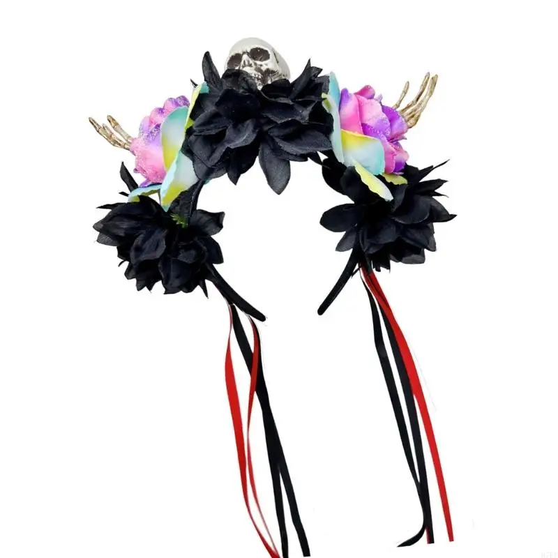Skull Hand Floral Skull Headbands For Women Men Kids Halloween Party Costume Accessory H7EF