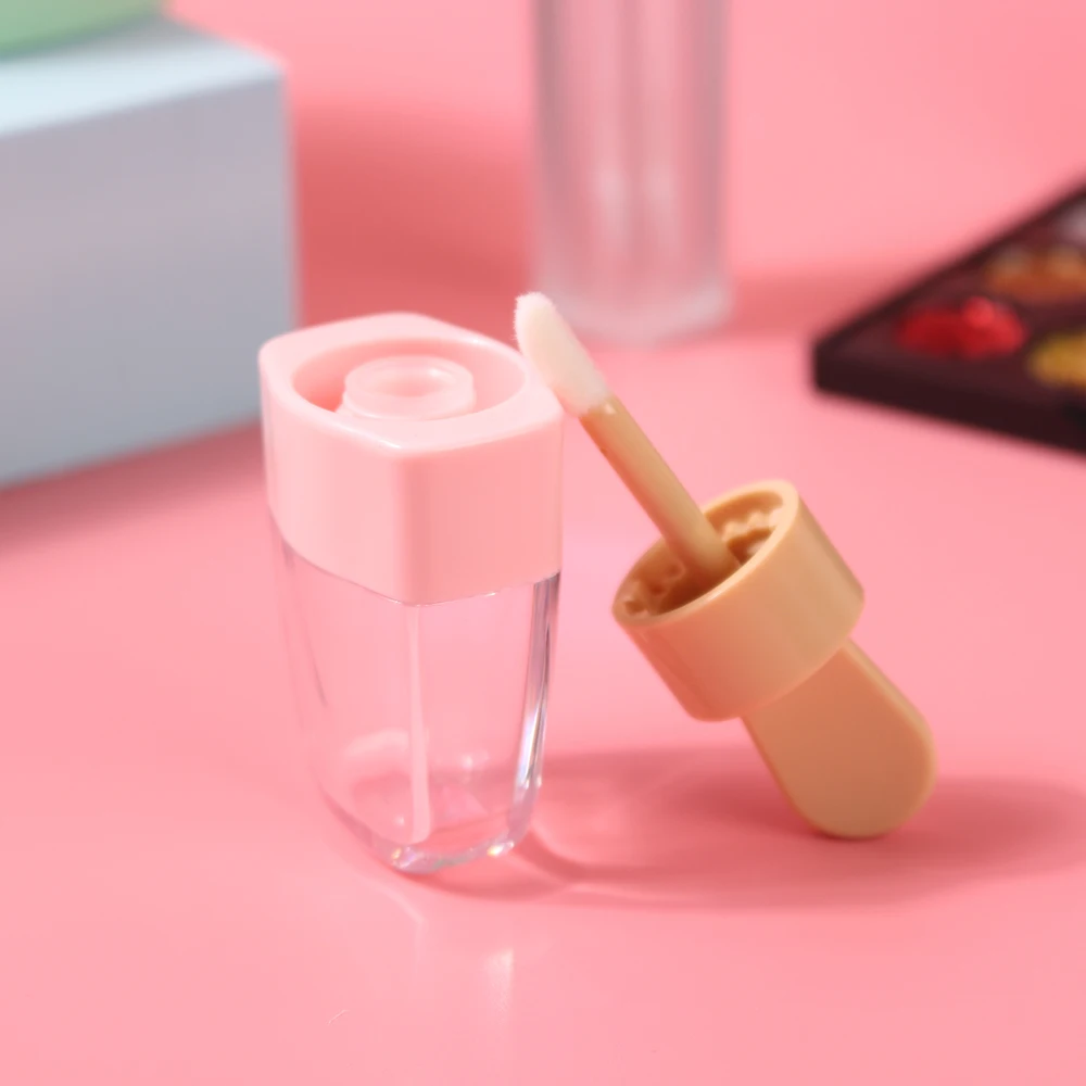 Sweet Ice Cream Shape Mini Lip Gloss Tube Empty Lip Balm Container With Pink Lid Rubber Inserts Lipstick Sample Dispenser Bottle