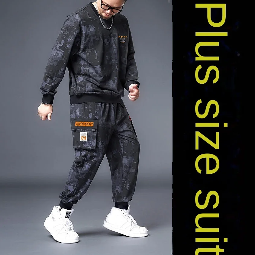 

Men Spring Clothes And Autumn Youth Loose Round Neck Pullover Long Sleeve Casual Top Elastic Waist Trousers Sports Suit