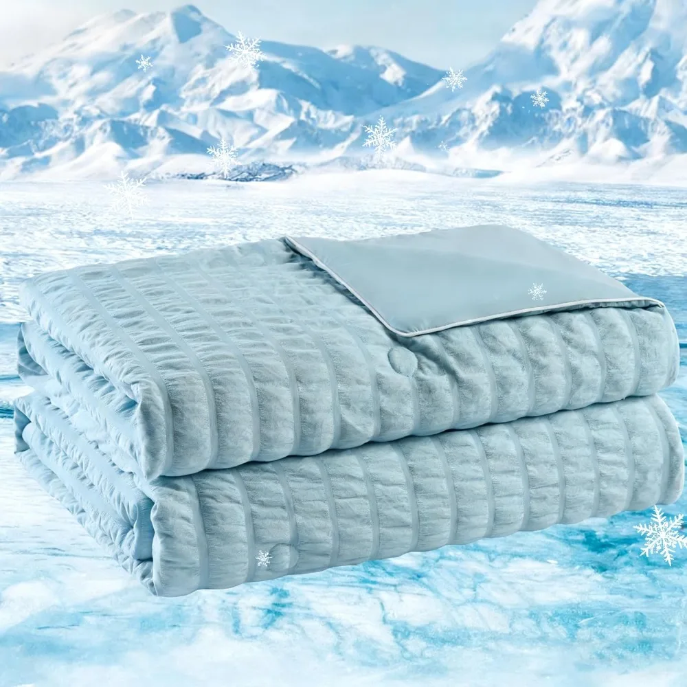 

Queen Size Cooling Comforter Reversible Seersucker Blanket Lightweight Summer Quilt for Hot Sleepers Night Sweats Ice