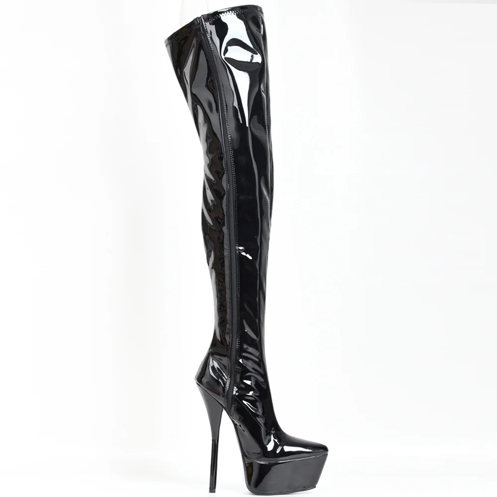 

Женские сапоги до бедра на высоком каблуке 18 см, мужские фетиш-прикроватные туфли для косплея, ботинки на платформе выше колена, боковая молния, черный, нестандартные цвета