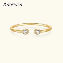ANDYWEN 100% 925 Sterling Silver Gold Clear CZ Resizable Women Silver Ring 2024 Spring Valentiens Luxury Fine Jewelry Gift