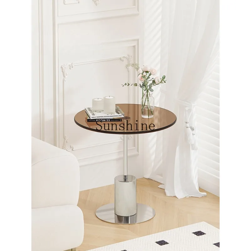 Angolo creativo della lastra di roccia per uso domestico piccolo tavolo rotondo in vetro in acciaio inossidabile da comodino