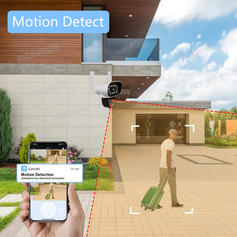 デュアルスクリーン6mpカメラ,ワイヤレス,wifi,屋外,広角,CCTV監視カメラ,自動追跡,アラームicam365