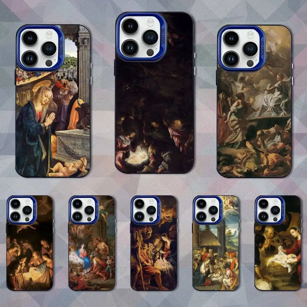 

Adoration of the Shepherds Phone Case For iPhone 16,15,14,13,12,17,11,Mini,Pro,SE,XS,MAX Blue Matte Silicone Cover