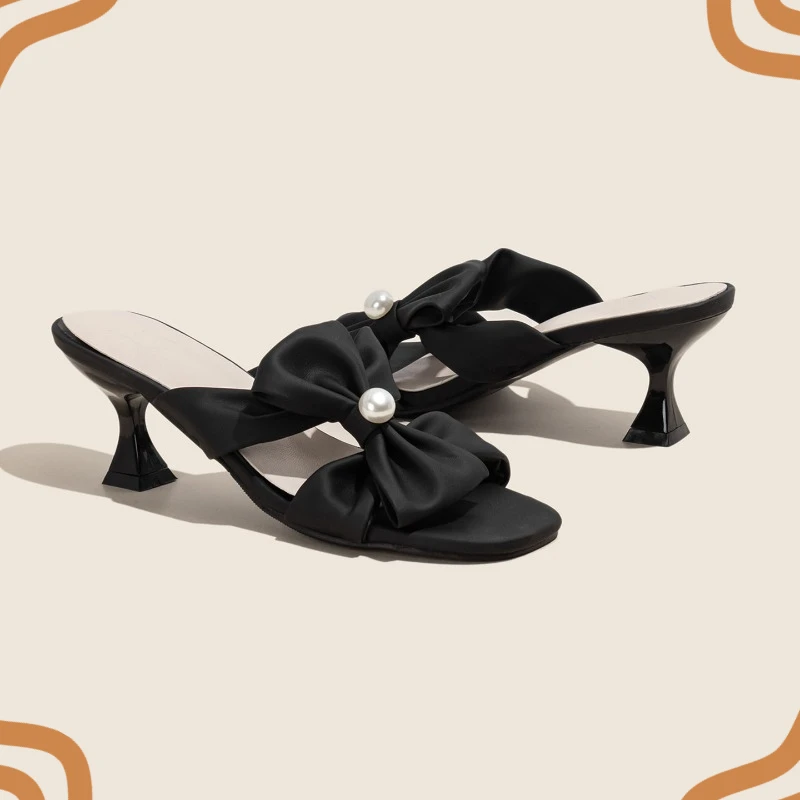 New Arrival Women's Shoes Exquisite Bow High Heel Slippers for Woman Elegant Wedding Guest Shoes Designer Shoes Zapatos De Mujer