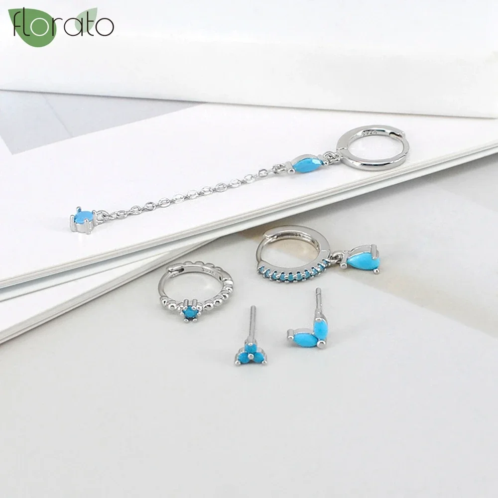 Elegant Sky Blue Oval Crystal Zircon Earrings Fashion Teardrop Pendant Hoop Earrings for Women Wedding Luxury Jewelry Girl Gift